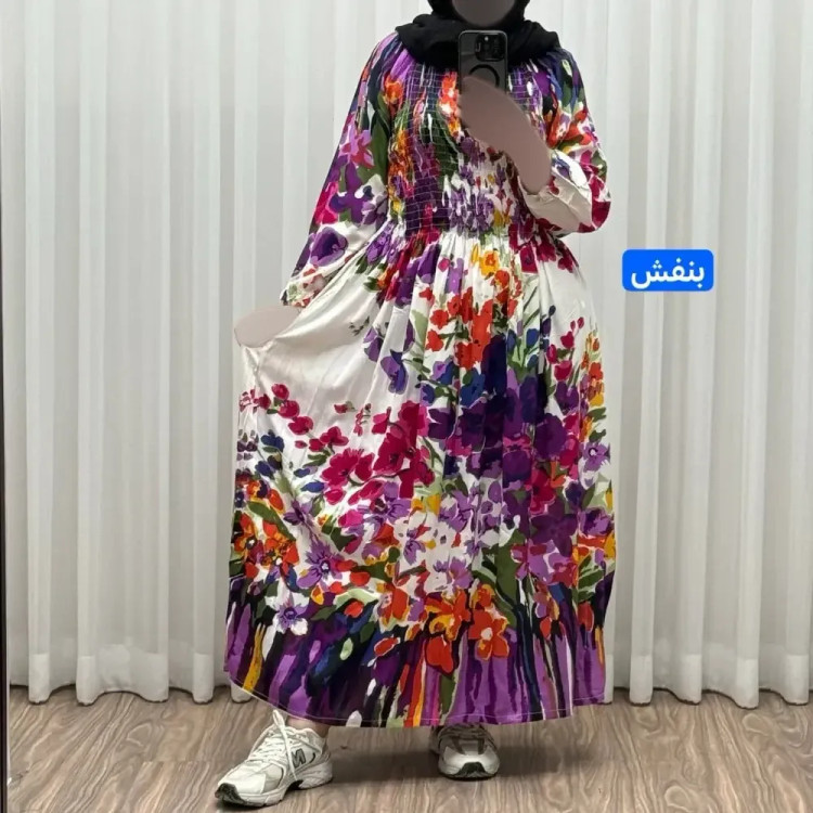 پیراهن ساحلی آبرنگی کریشه فری سایز زنانه آستین بلند تا سایز 54 مناسب چهارفصل شیک و راحت بدون بدن نما