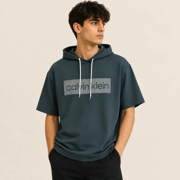 تی شرت کلاهدار مردانه پنبه ای آستین کوتاه طرح حروف