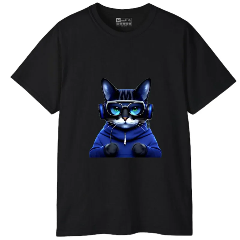تیشرت آستین کوتاه مردانه پاد آفرین مدل حیوانات گربه هدفون