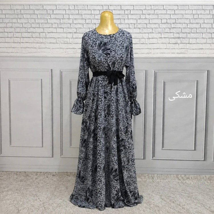 پیراهن بلند زنانه الیزه طرحدار فری سایز قواره آزاد کمربنددار