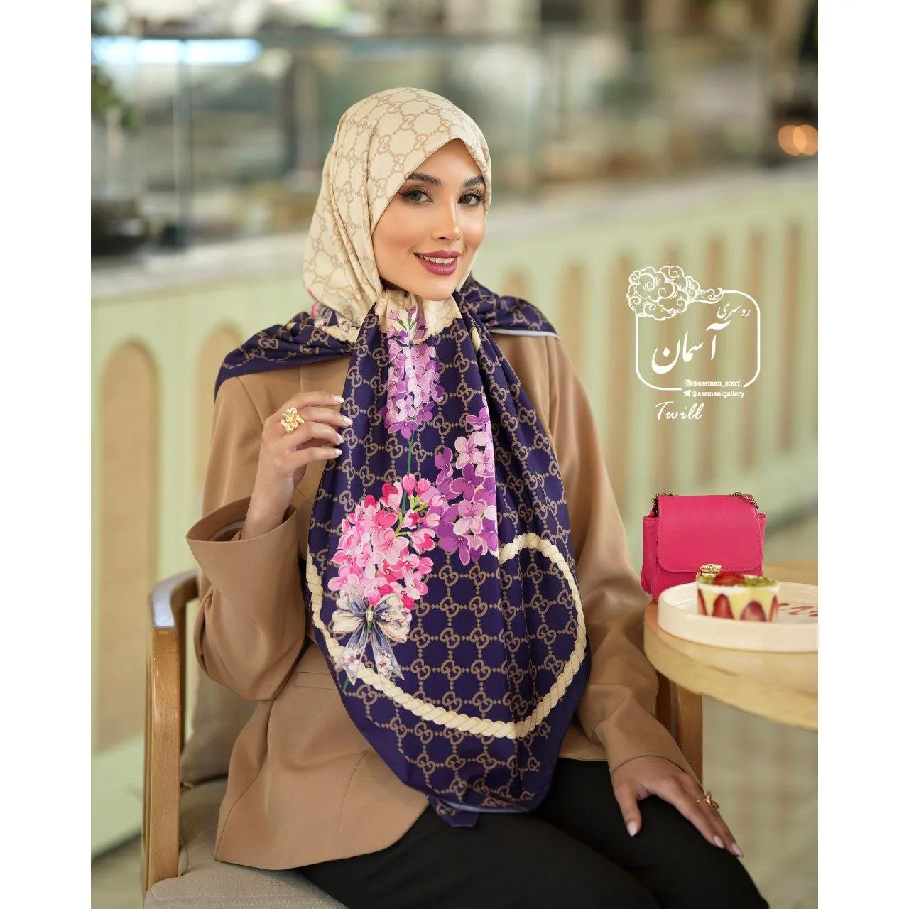روسری ساتن ابریشم طرح گوچی قواره 140