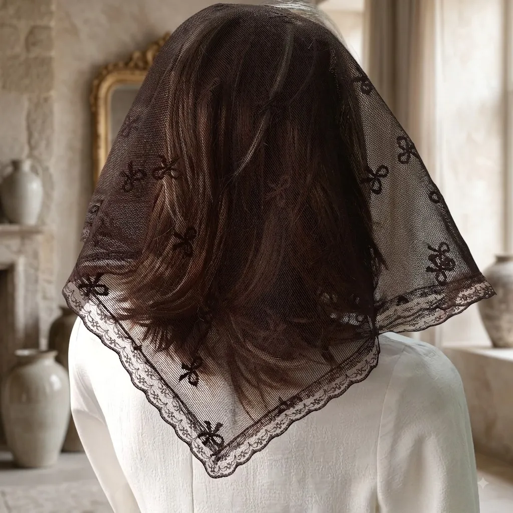 مینی اسکارف تل دار توری پاپیونی مشکی ابعاد 90 در 62 مناسب تابستان و بهار