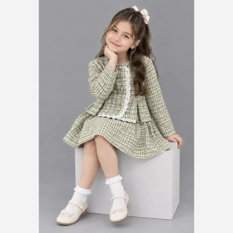 ست کت و دامن پشمی چهارخونه دخترانه