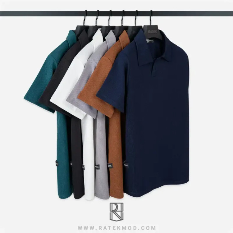 تیشرت نیم یقه مردانه پارچه کبریتی لاکرا دار سایز بزرگ و معمولی