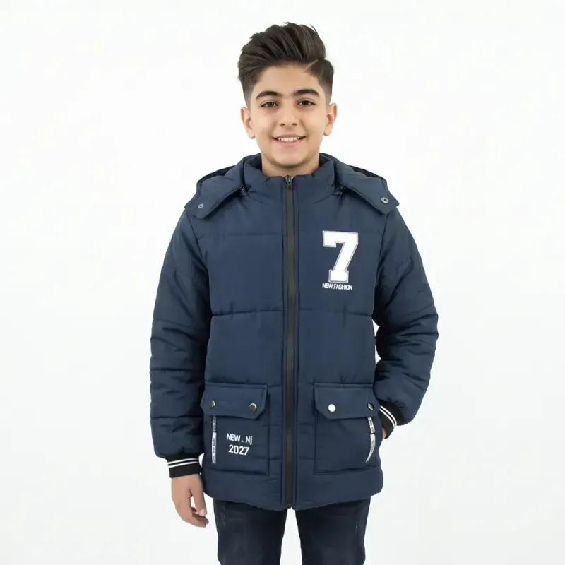 کاپشن سون پسرانه برزنتی خزدار سرمه ای