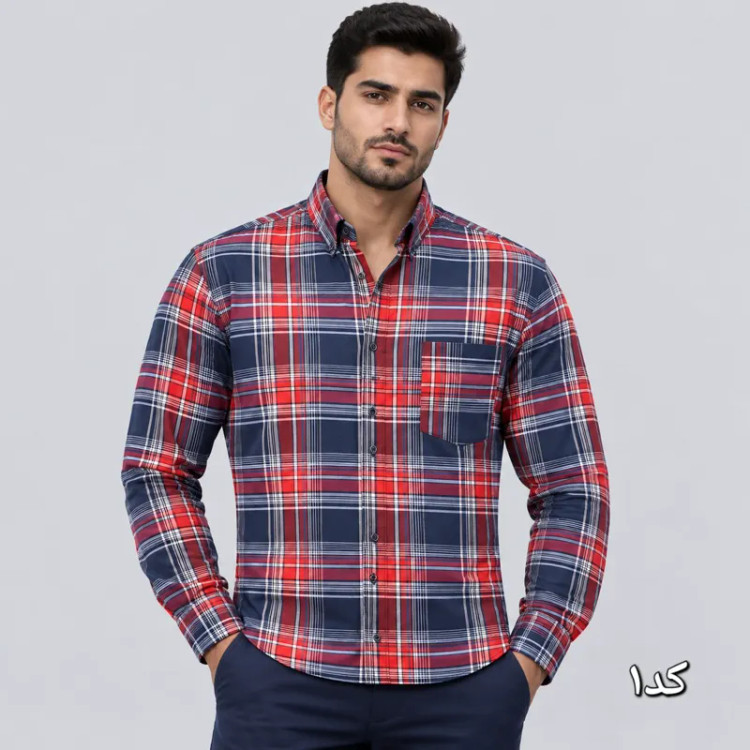 پیراهن چهارخانه مردانه آستین بلند قواره آزاد جنس تترون سایز L تا 2XL