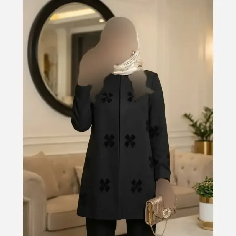 مانتو مزونی گلدوزی زنانه مدل زنبق جنس مازراتی نخ توییست درجه یک