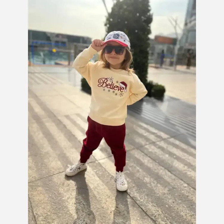 بلوز پاییزه بچگانه دورس تو کرکی طرح گلدوزی مناسب 2 تا 10 سال رنگ کرم