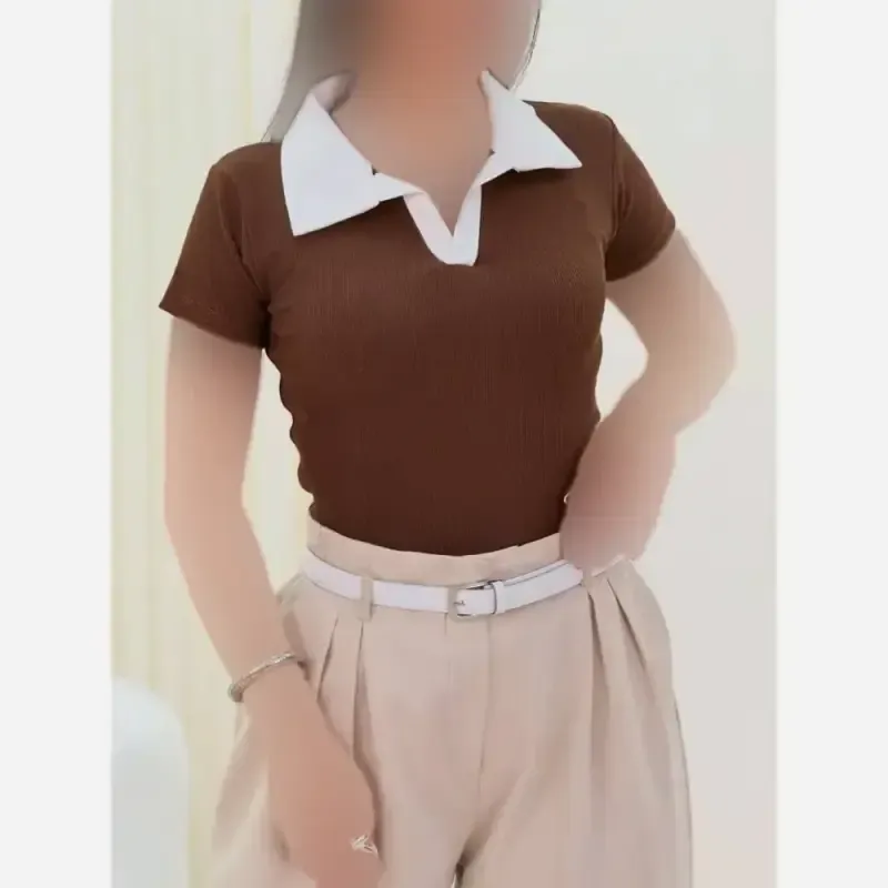 پلوشرت دخترانه آستین سه ربع یقه سفید جنس پنبه کبریتی فری سایز