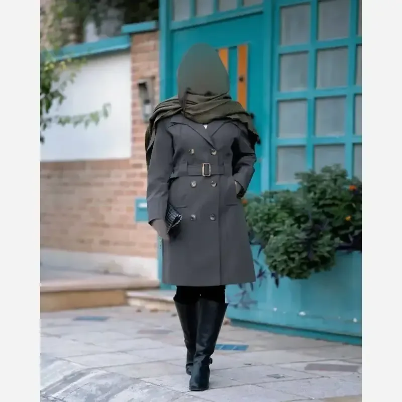 بارانی زنانه آستردار مدل آیناز جنس کتان زارا سایز بزرگ تا 56